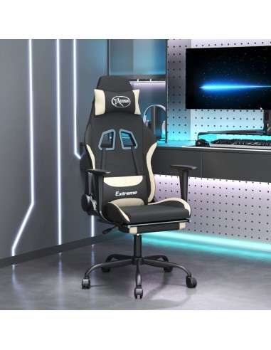 Gaming-Stuhl mit Massage & Fußstütze Schwarz und Creme Stoff