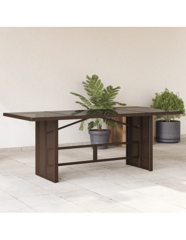 Gartentisch mit Glasplatte Braun 190x80x74 cm Poly Rattan