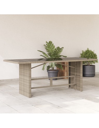 Gartentisch mit Glasplatte Hellgrau 190x80x74 cm Poly Rattan