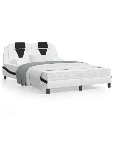 Bett mit Matratze Weiß und Schwarz 120x200 cm Kunstleder