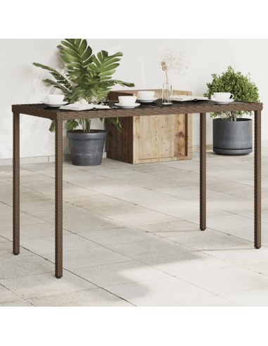 Gartentisch mit Glasplatte Braun 115x54x74 cm Poly Rattan