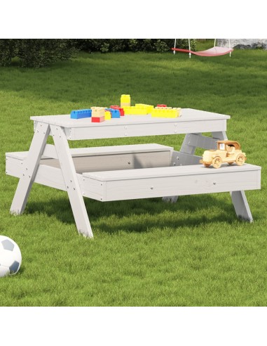 Picknicktisch für Kinder Weiß 88x97x52 cm Massivholz Kiefer