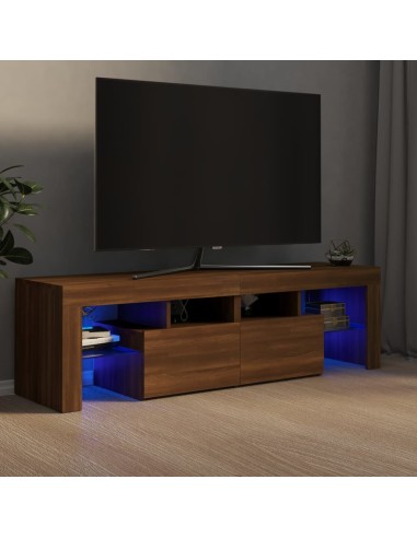 TV-Schrank mit LED-Leuchten Braun Eichen-Optik 140x36,5x40 cm