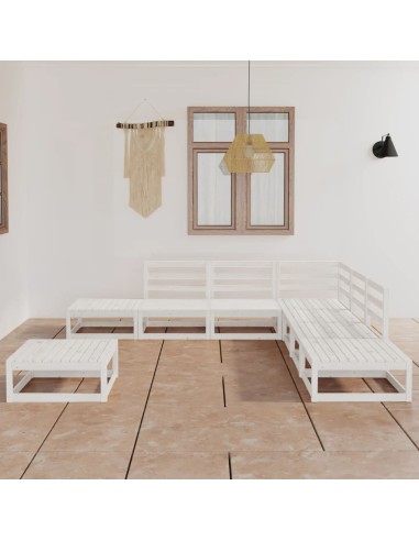 8-tlg. Garten-Lounge-Set Weiß Massivholz Kiefer