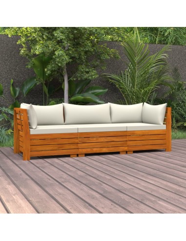 3-Sitzer-Gartensofa mit Kissen Massivholz Akazie