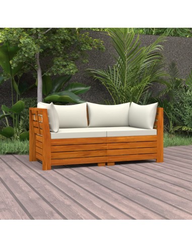 2-Sitzer-Gartensofa mit Kissen Massivholz Akazie