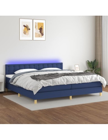 Boxspringbett mit Matratze & LED Blau 200x200 cm Stoff