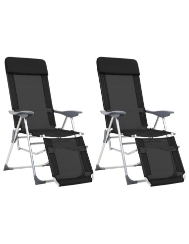 Klappbare Liegestühle mit Fußteil 2 Stk. Schwarz Textilene