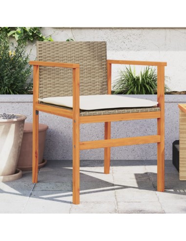 Gartenstühle mit Kissen 2 Stk. Beige Poly Rattan Massivholz
