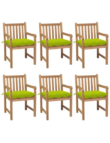 Gartenstühle 6 Stk. mit Hellgrünen Kissen Massivholz Teak