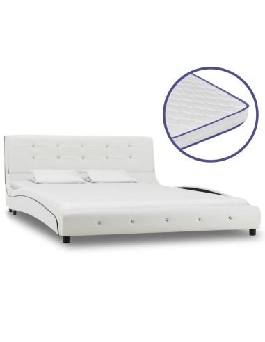 Bett mit Memory-Schaum-Matratze Weiß Kunstleder 140x200 cm