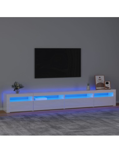 TV-Schrank mit LED-Leuchten Hochglanz-Weiß 270x35x40 cm