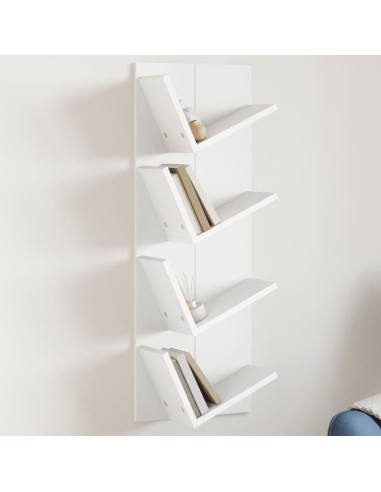Wand-Bücherregal mit 4 Fächern Weiß 33x16x90 cm