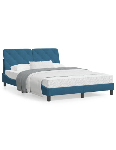 Bett mit Matratze Blau 140x200 cm Samt
