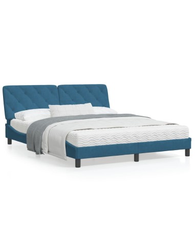 Bett mit Matratze Blau 160x200 cm Samt
