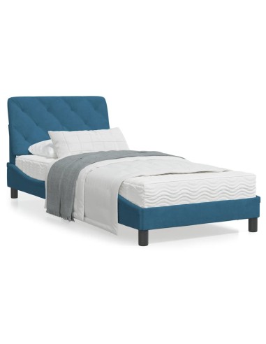 Bett mit Matratze Blau 90x200 cm Samt