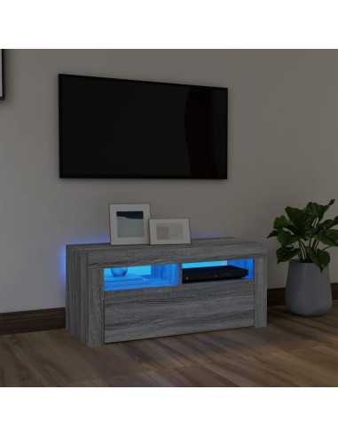 TV-Schrank mit LED-Leuchten Grau Sonoma 90x35x40 cm