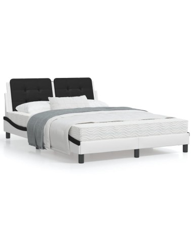 Bett mit Matratze Weiß und Schwarz 120x200 cm Kunstleder