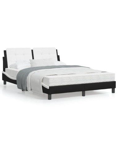 Bett mit Matratze Schwarz und Weiß 140x190 cm Kunstleder