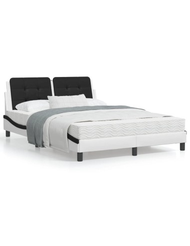 Bett mit Matratze Weiß und Schwarz 140x200 cm Kunstleder