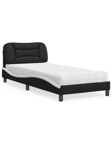 Bett mit Matratze Schwarz und Weiß 90x200 cm Kunstleder