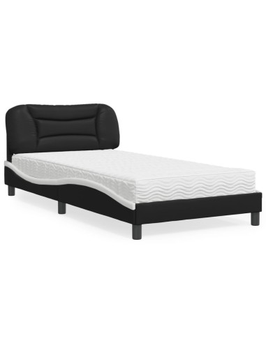 Bett mit Matratze Schwarz und Weiß 100x200 cm Kunstleder