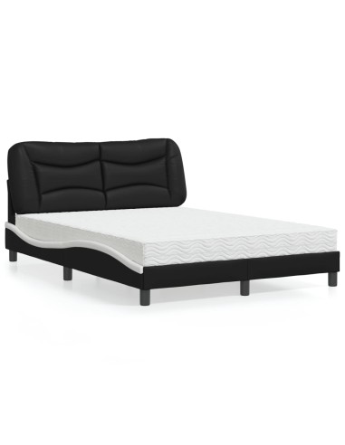 Bett mit Matratze Schwarz und Weiß 140x200 cm Kunstleder