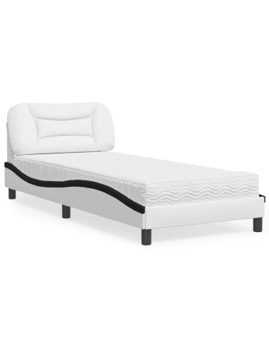 Bett mit Matratze Weiß und Schwarz 80x200 cm Kunstleder
