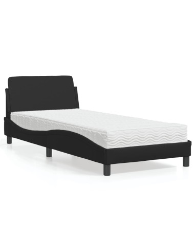 Bett mit Matratze Schwarz 90x200 cm Kunstleder