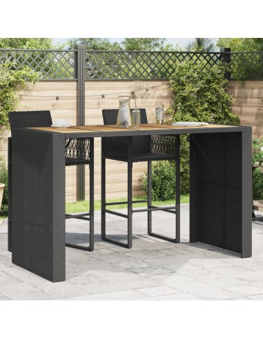 Gartentisch mit Holzplatte Schwarz 185x80x110 cm Poly Rattan