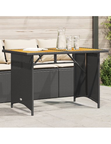 Gartentisch mit Holzplatte Schwarz 110x68x70 cm Poly Rattan