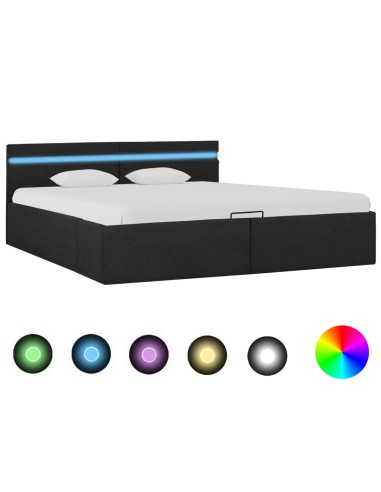 Bett mit Bettkasten Hydraulisch LED Dunkelgrau Stoff 180x200 cm