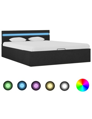 Bett mit Bettkasten Hydraulisch LED Dunkelgrau Stoff 140x200 cm