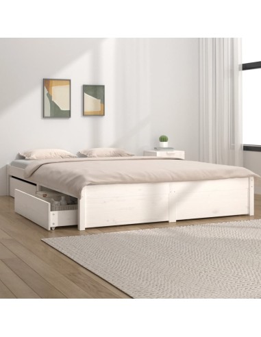Bett mit Schubladen Weiß 135x190 cm