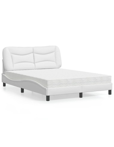Bett mit Matratze Weiß 140x190 cm Kunstleder