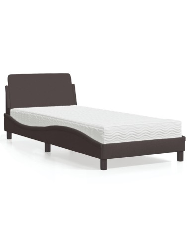 Bett mit Matratze Dunkelbraun 90x190 cm Stoff