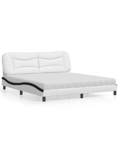 Bett mit Matratze Weiß und Schwarz 180x200 cm Kunstleder