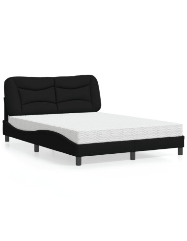 Bett mit Matratze Schwarz 140x190 cm Stoff