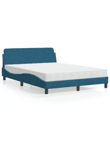 Bett mit Matratze Blau 140x200 cm Samt