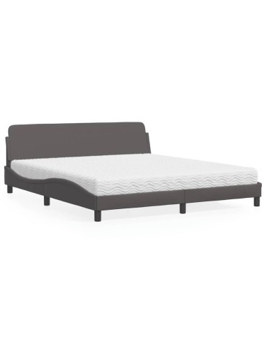 Bett mit Matratze Grau 180x200 cm Kunstleder