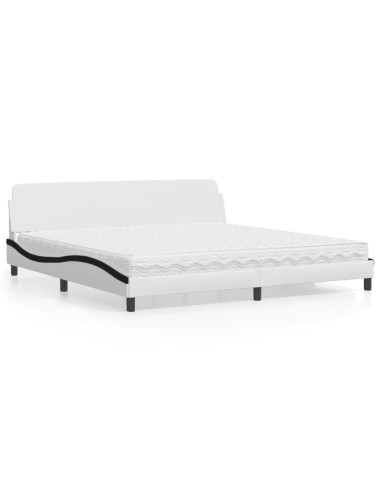 Bett mit Matratze Weiß und Schwarz 200x200 cm Kunstleder