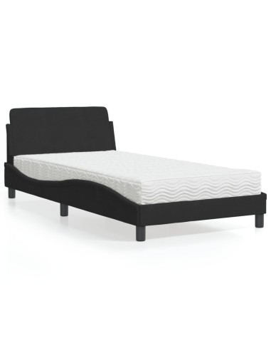 Bett mit Matratze Schwarz 100x200 cm Samt