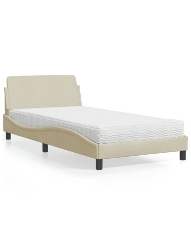 Bett mit Matratze Creme 100x200 cm Stoff
