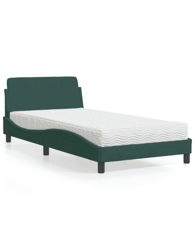 Bett mit Matratze Dunkelgrün 100x200 cm Samt