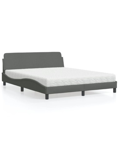 Bett mit Matratze Dunkelgrau 160x200 cm Stoff
