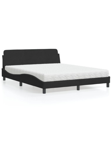 Bett mit Matratze Schwarz 160x200 cm Samt