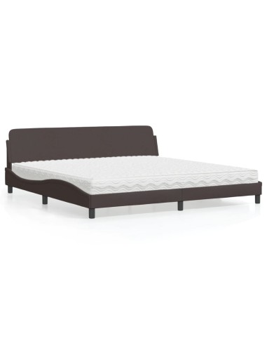 Bett mit Matratze Dunkelbraun 200x200 cm Stoff
