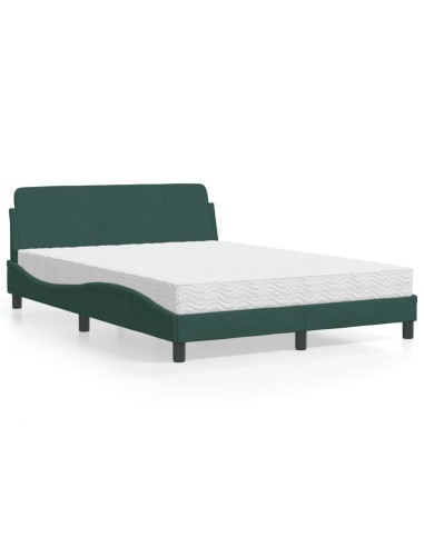 Bett mit Matratze Dunkelgrün 140x200 cm Samt
