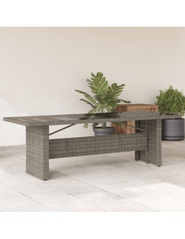 Gartentisch mit Glasplatte Grau 240x90x75 cm Poly Rattan