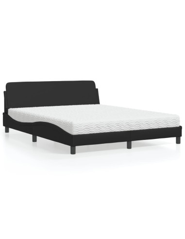 Bett mit Matratze Schwarz 160x200 cm Kunstleder